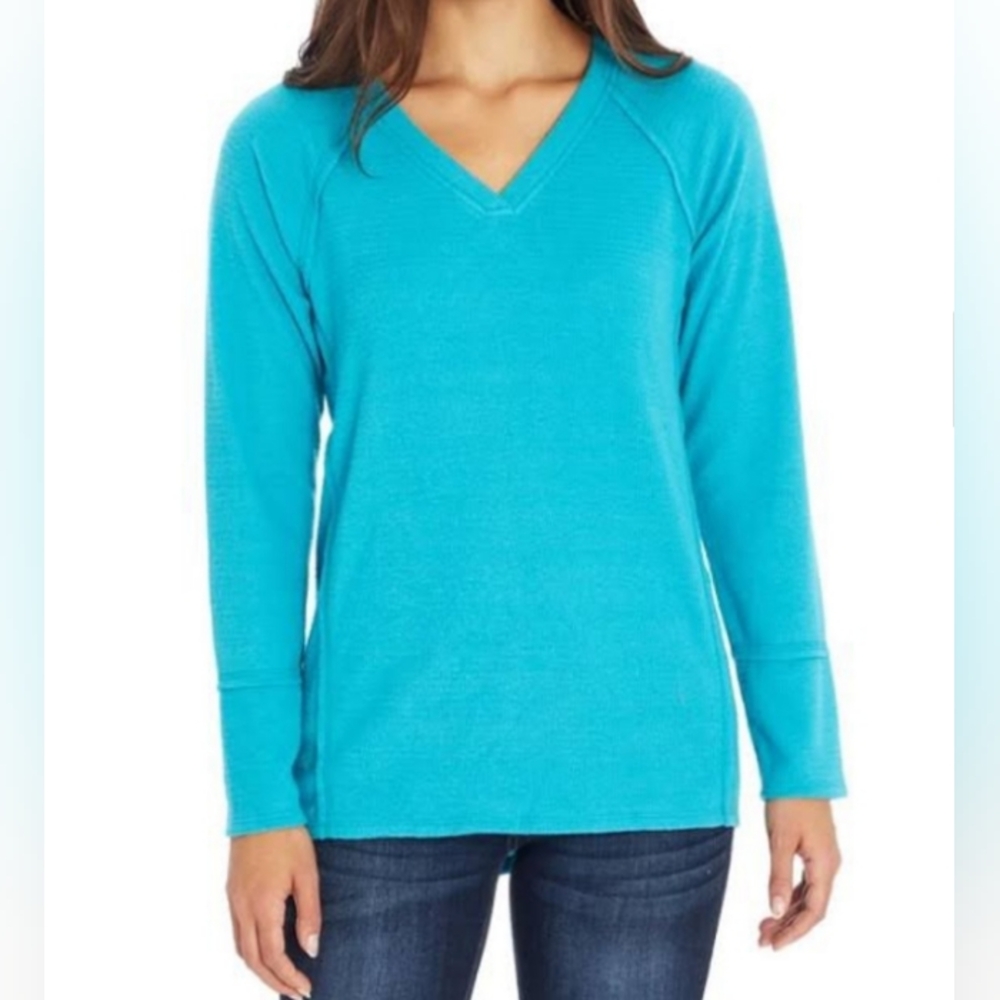 Wildfox Haley Brushed Super Soft Sweater Top Turquoise Waffle Knit Sz XL NWT
